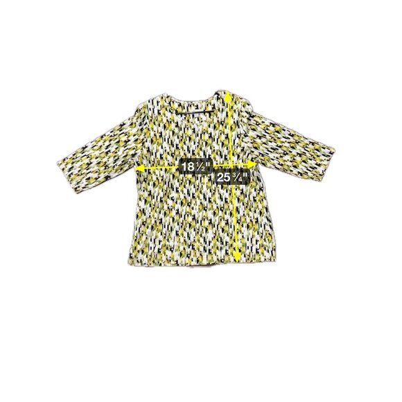 Denim & Co. Active Geometric Print Top Yellow Green Sz Medium 3/4 Sleeve Artsy - Picture 9 of 9